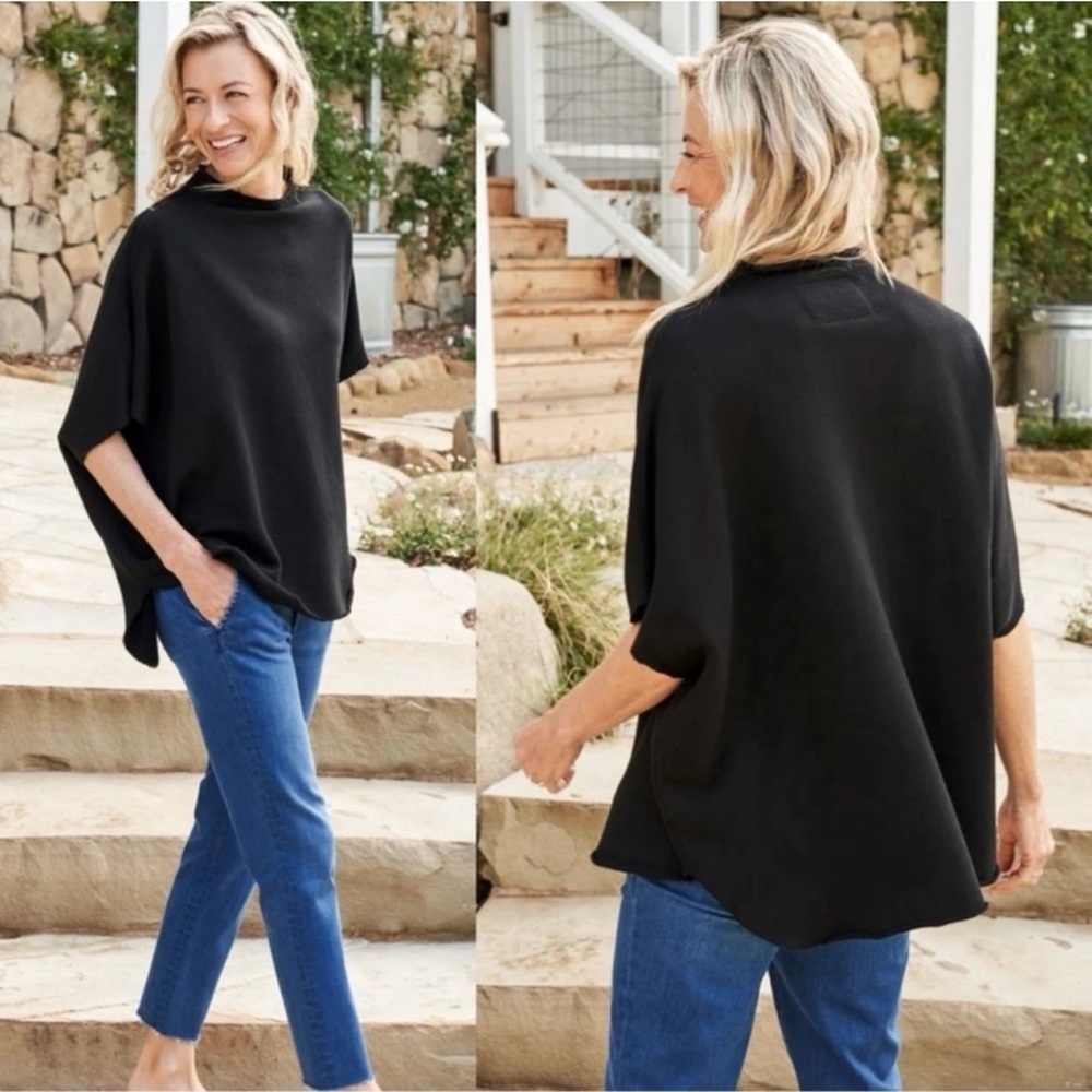 Frank & Eileen Audrey Funnel Neck Capelet Triple Fleece One Size OS Black - Picture 2 of 8